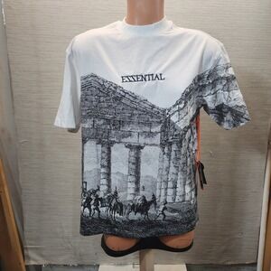 GSTR Essential Roman Ruins Graphic Tee White Black Woodcut Print Mens Medium NWT